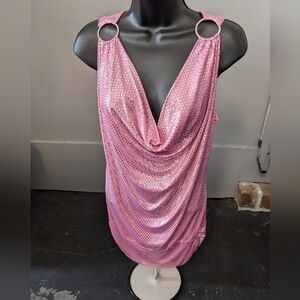 Women's Medium Pink and Silver Lipstick Tank Top